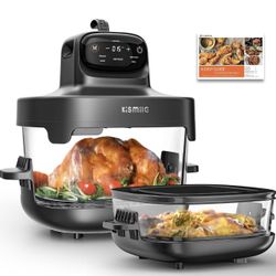 Kismile 5-in-1 Portable Glass Air Fryer, 2.6QT & 4.7QT Dual Glass Containers with Lids, 85% Less Oil, Compact Smart Air Fryer Oven for Deep Roast, Cri