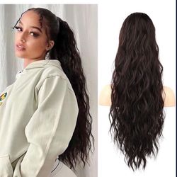 Flufymooz Ponytail Extension, 26 Inch Drawstring Ponytail Hair Extensions for Women， Long Curly Wavy Pony Tail Natural Wavy Synthetic Hairpiece 