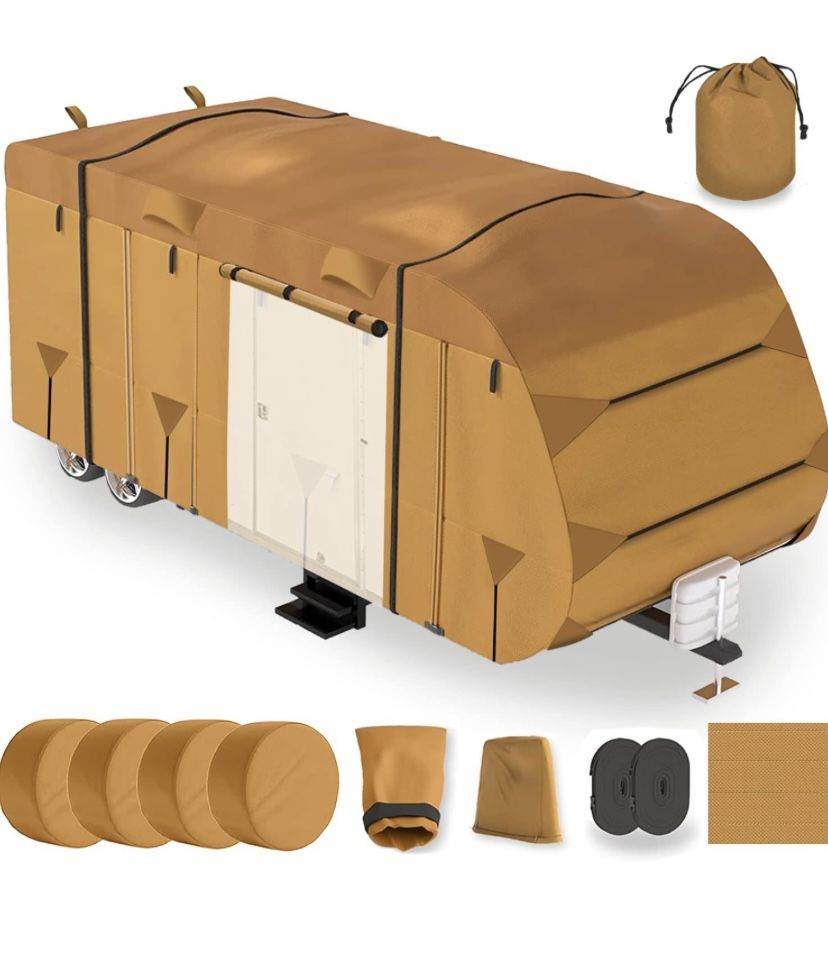 Lanceton 16-18 ft Travel Trailer Camper RV Cover Package Premium Heavy-Duty Waterproof Anti-UV Breat