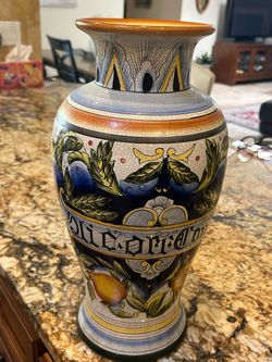 Italian Majolica Hand-Painted Ceramic Vase