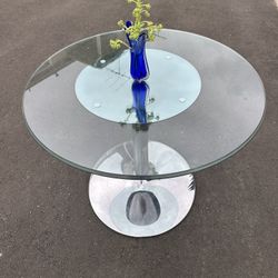 Crate & Barrel Tulip Glass Dining Table With Stainless Steel Chrome Base 