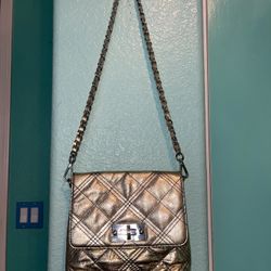 Gold Leather Padded Over Shoulder Chain Purse 