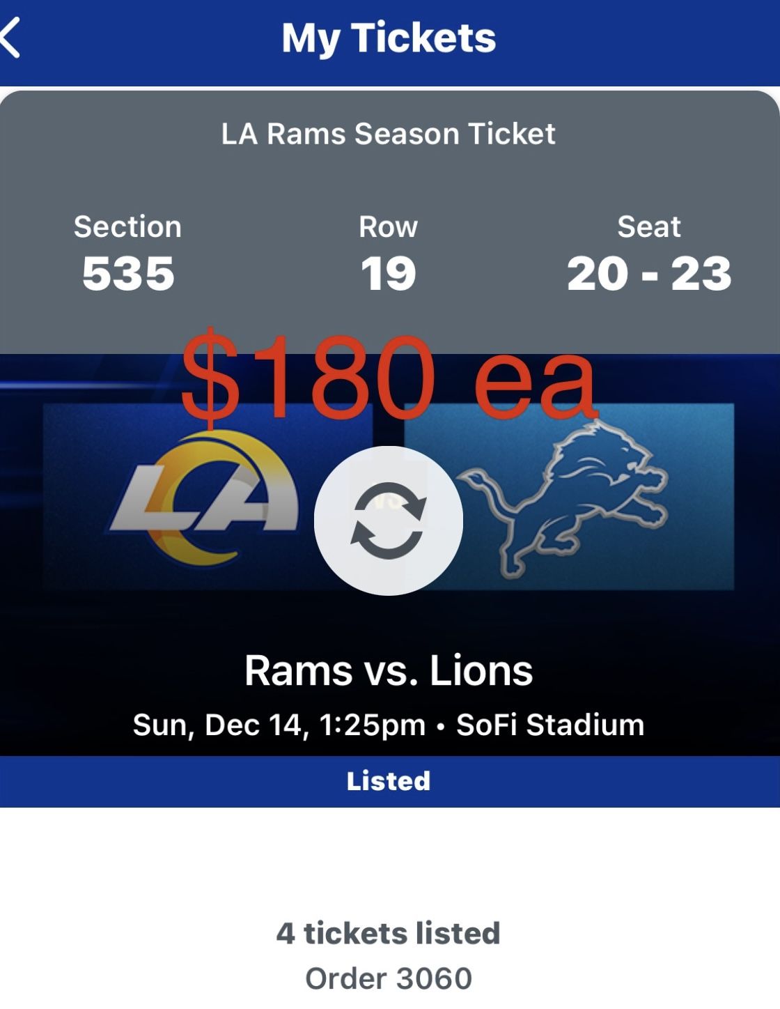 LA Rams VS Detroit Lions NFL Tickets
