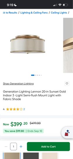 Generation Lighting Lennon 20-in Sunset Gold Indoor 3-Light Semi-flush Mount Light with Fabric Shade