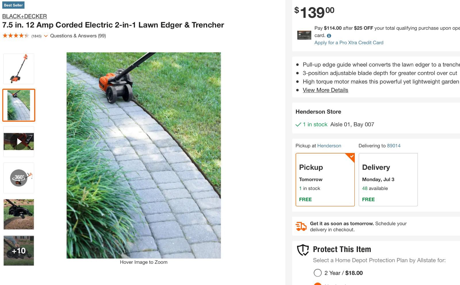 7.5 in. 12 Amp Corded Electric 2-in-1 Lawn Edger & Trencher by