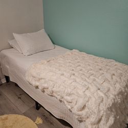 Twin Mattress, Frame, Bunkie Board , And Beding