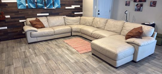 Natuzzi Editions Cream Italian Leather Sectional Sofa