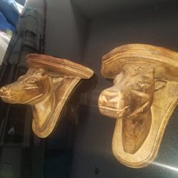 Hand carved Wood Cow Head Shelves