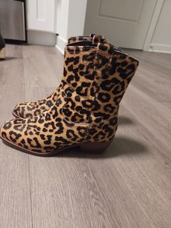 Leopard Print Calf Hair Ankle Boots