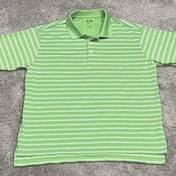 Men’s Size Large Green/White Striped Short Sleeve Cumalite Adidas Golf Mesh Polo Collared Shirt