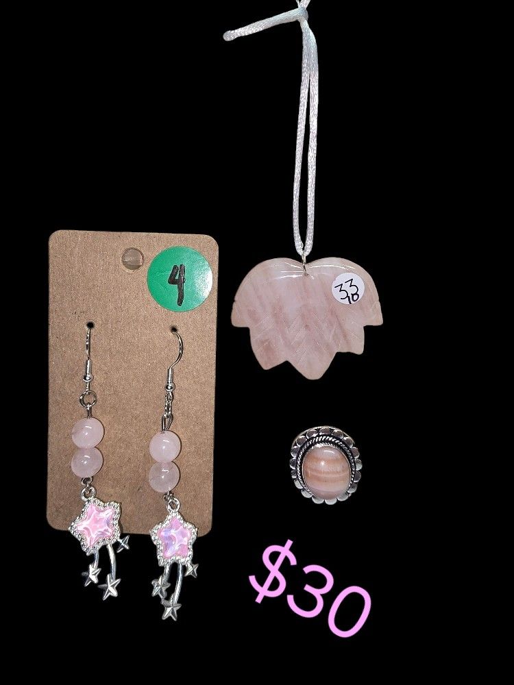 Rose Quartz & Agate Jewelry Set