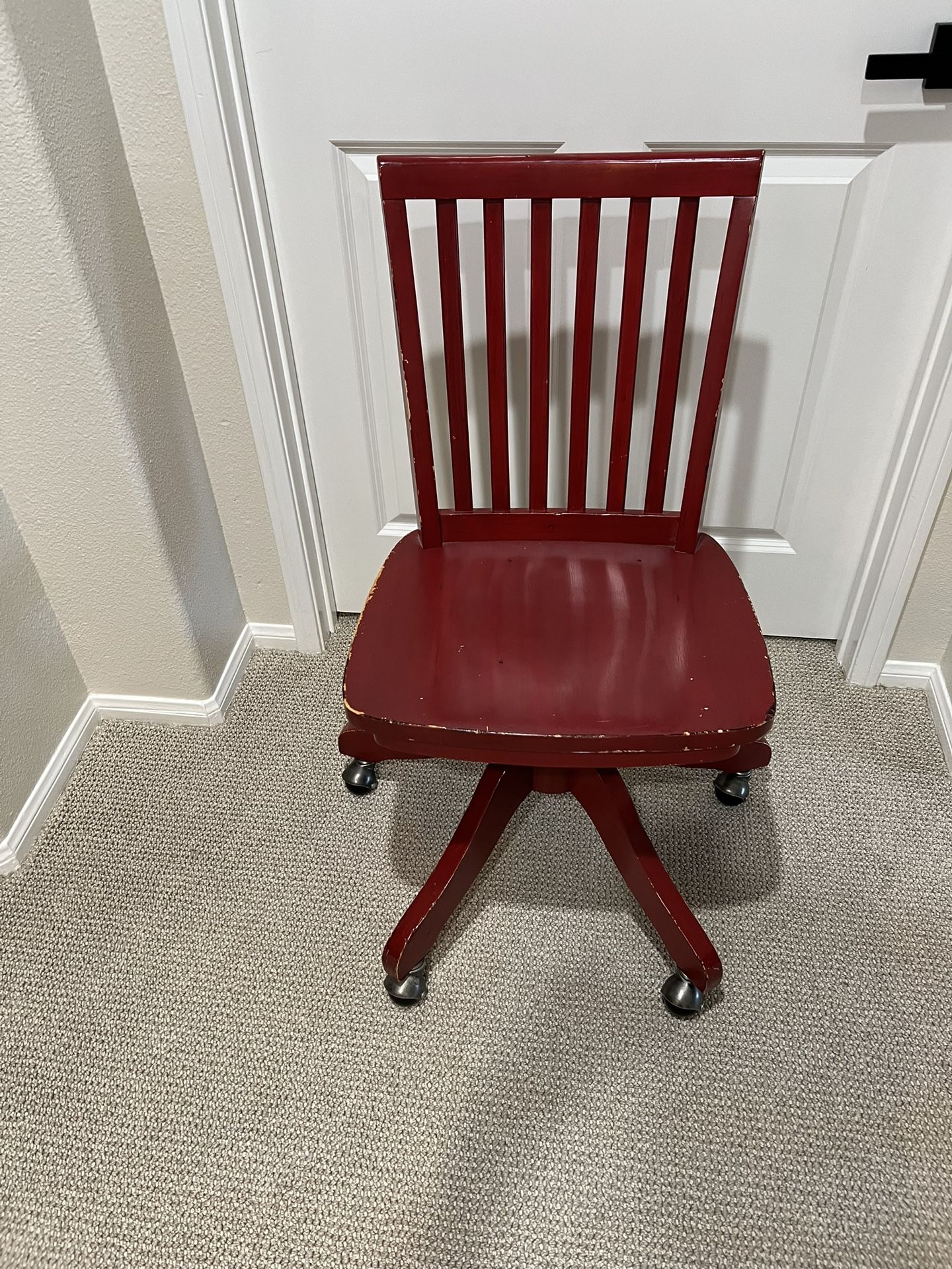 Red Pottery Barn Solid Wood Taylor Swivel Chair With Wheels 
