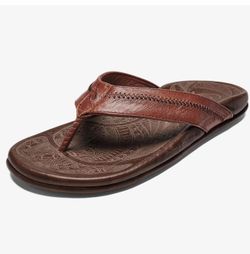 OLUKAI Hiapo Men's Leather Beach Sandal, Crafted Materials, Lightweight & Durable, All-Day Comfort & Support
