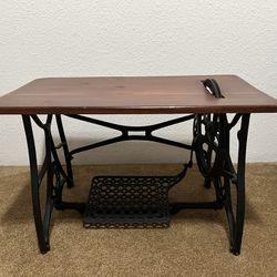 Sewing Machine Desk Table Antique Cast Iron Wooden Standard Vintage Wood Metal Base Sew 