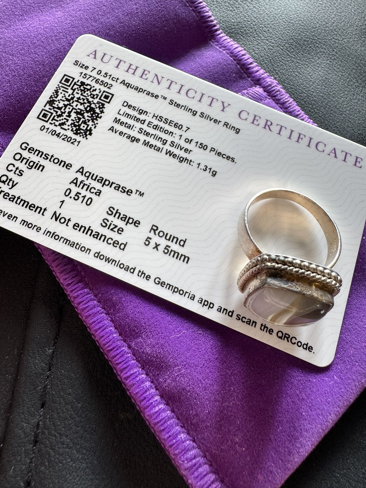 Limited Edition Gemporia AquapraseTM Sterling Silver Ring – 1 of 150 – Size 7