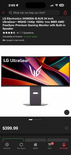 LG 34" ULTRA GEAR 1440P, 160HZ PREMIUM GAMING MONITOR WITH BUILT-IN SPEAKERS