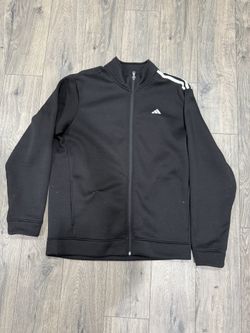 Adidas Golf Zip Up Jacket Size Large Mens Black With White Stripes Down Sleeve