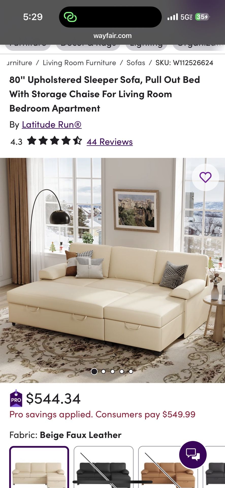 White / Beige Sofa Bed (new but arrived with minor stains)