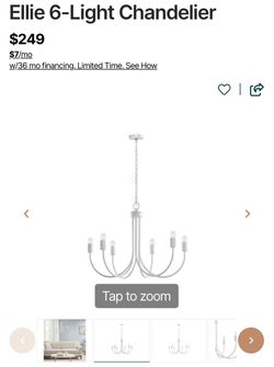ellie white 6-light metal chandelier with curved rod design