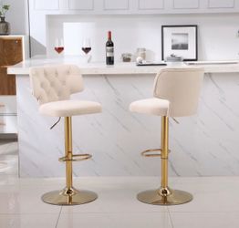Modern Velvet Swivel Barstools Beige  OBO