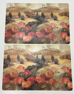 Albena Hristova Placemats Set of 8 Red Poppies Tuscan Landscape