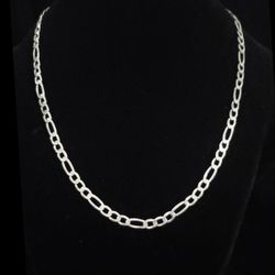 18" x 6mm Solid Sterling Silver Figaro Link Necklace. Italy, FLAWLESS!