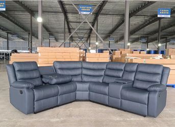 Blue Leather Sectional Recliner Sofa
