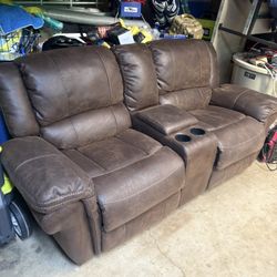 2 Seat Couch Recliner With Storage And Cup Holders
