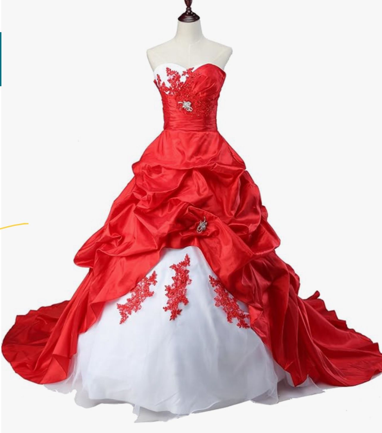 Size 8 Red Wedding, Prom Dress with Train, Accessories