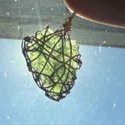 Raw Moldavite Pendant — High Vibration Transformation Stone ✧ copper wrapped