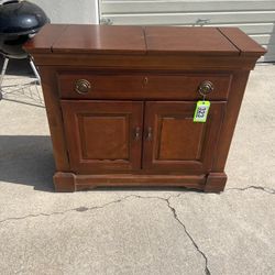 Solid Wood Bar Cabinet w/ Ice Well & Fold-Out Leaves