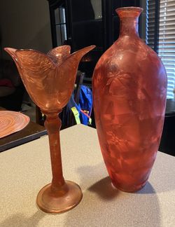 2 Pc Red Recycled Glass Vase Set