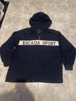 Vintage 90s Y2K Escada Large Logo Sport Half-Zip Navy Blue Pullover Hoodie Large
