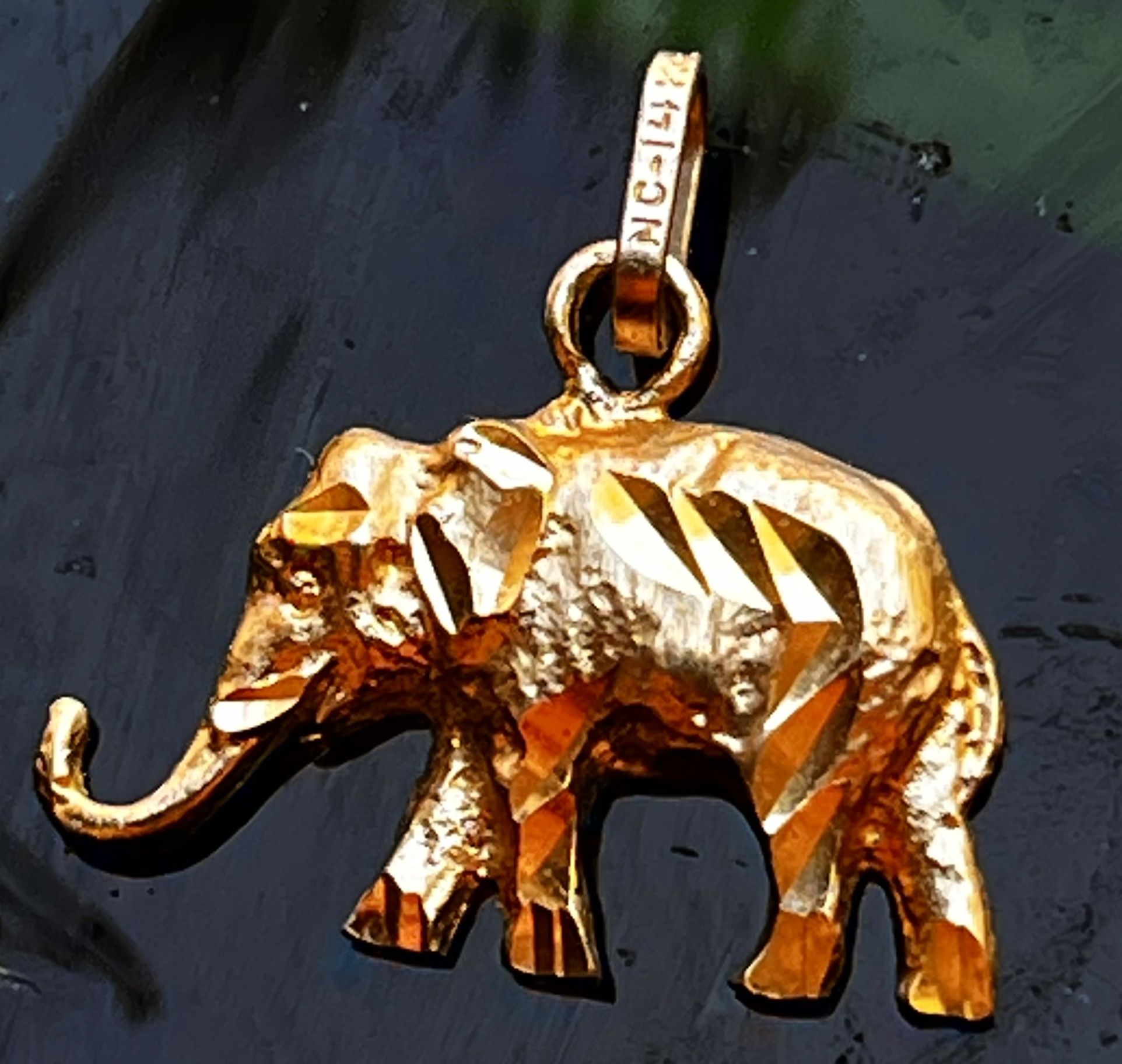 GOLD -14K Yellow Animal Love Lucky Charm Elephant Pendant for Necklace or Chain
