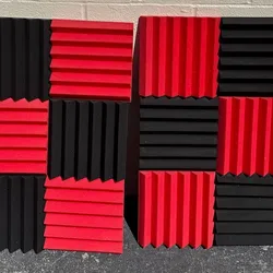 12 Pack Acoustic Foam Panels Red & Black Soundproof Studio Wall Tiles