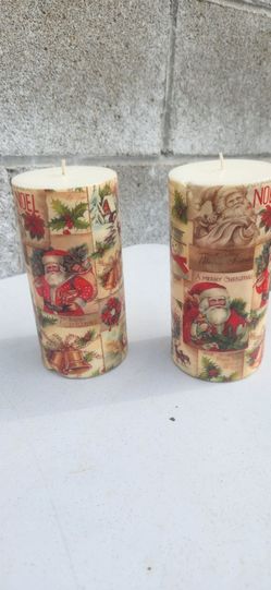 Vintage Christmas Pillar Candles Set of 2