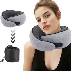 Airplane Travel Neck Pillow for Support Long Flight,Memory Foam Pillow Compact Head Support with Pain Relief, Ergonomic Sleeping & Road Trips (Gray)