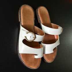 Made in Italy coach and four leather strappy minimalist mules sandals white 8.5