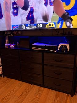 Modern Tv Stand With Storage Dresser,Built-In Usb Charging, Led Lighting
