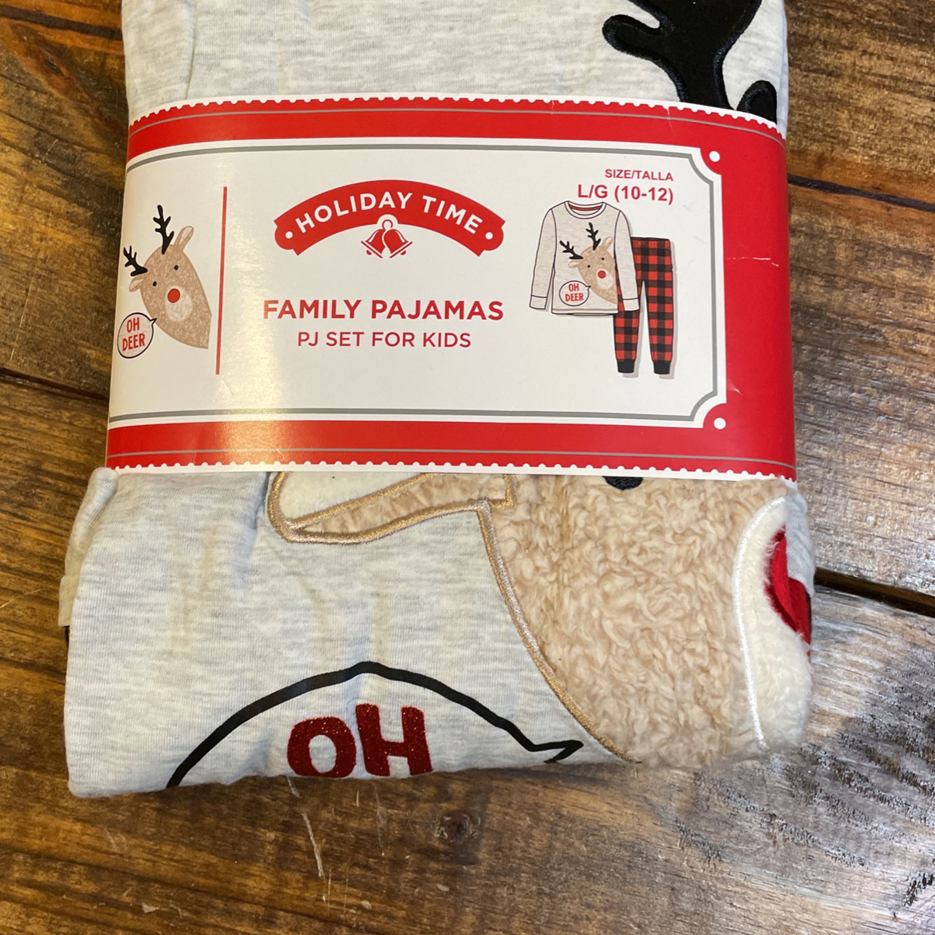 New Deer Plaid Pajama Set Kids Size L Large 10-12