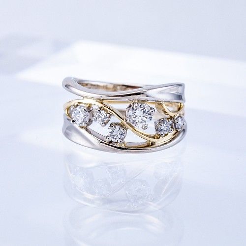 "Fashion Trendy Gold Silver Wave Stackable Aesthetic Hollow Ring, VIP427
  