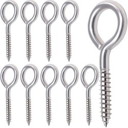  Screw Eye Hooks 10pcs 3.2inch M6 Screw-in Hooks Ring, Heavy Duty Stainless Steel Screw Hooks Heavy Duty, Perfect for Plants, Bird House, and More!