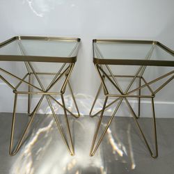  Modern Gold Geometric Glass End Tables – Set of 2
