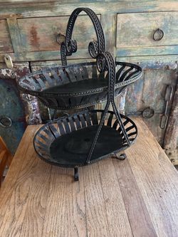 Wrought iron 2 Tiers fruit basket 22X16