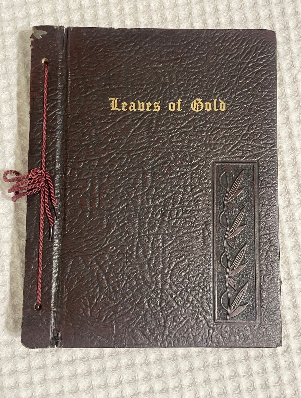 RARE VINTAGE leaves of gold leather back book 1948