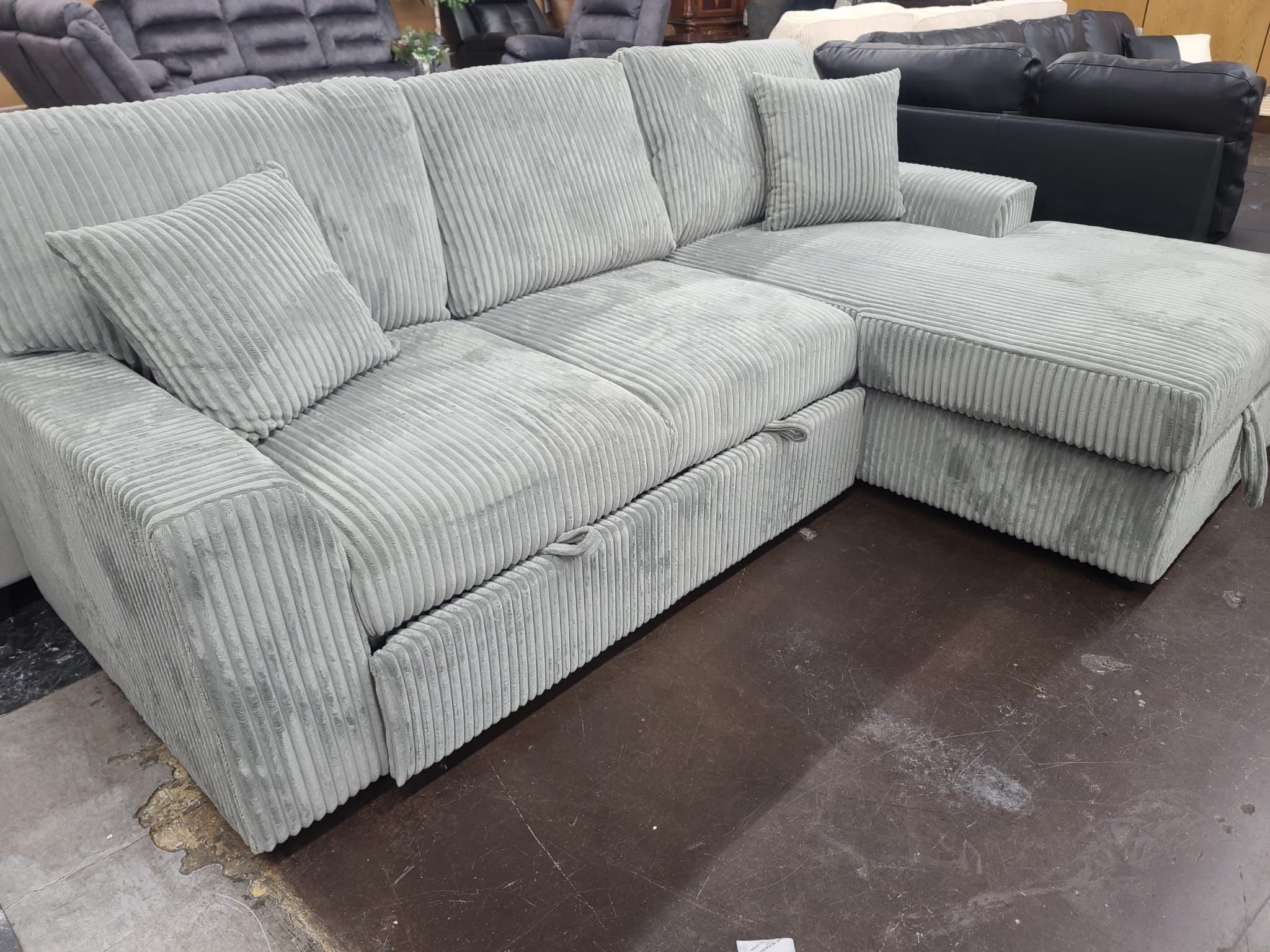 Corduroy Sectional with Pull Out Ottoman