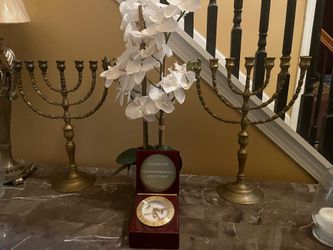 Huge and Heavy Brass Hebrew 7 Candlestick Menorah