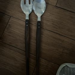 Wooden Salad Bowl And Your Utensils