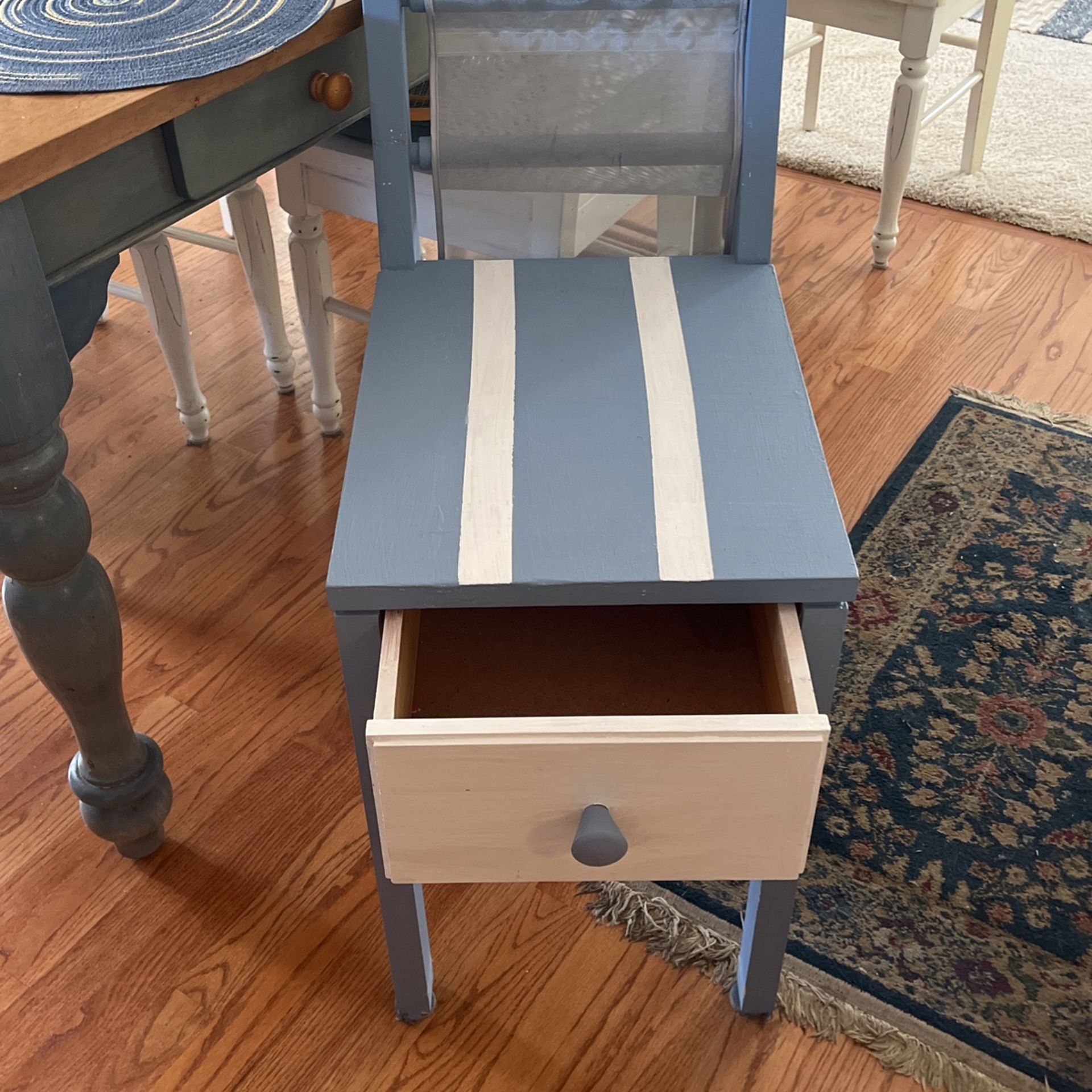 Blue/white Wooden Chair With Drawer Greatfor A Student’s Desk Chair