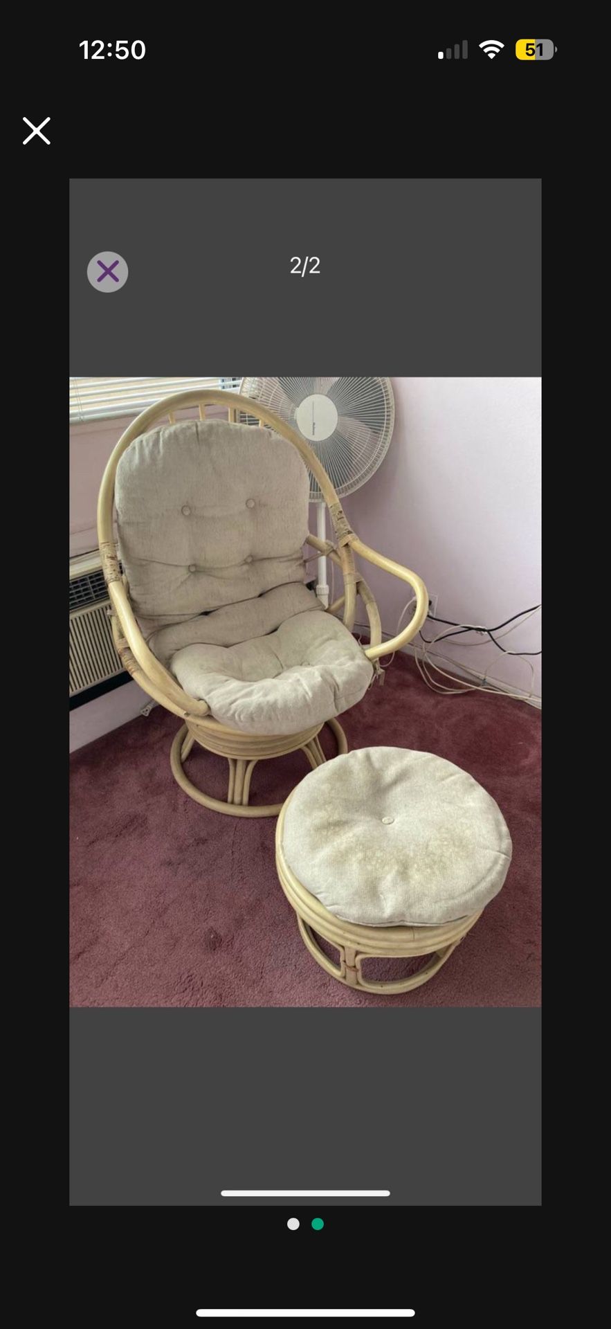 Vintage Rattan Swivel Chair With Ottoman